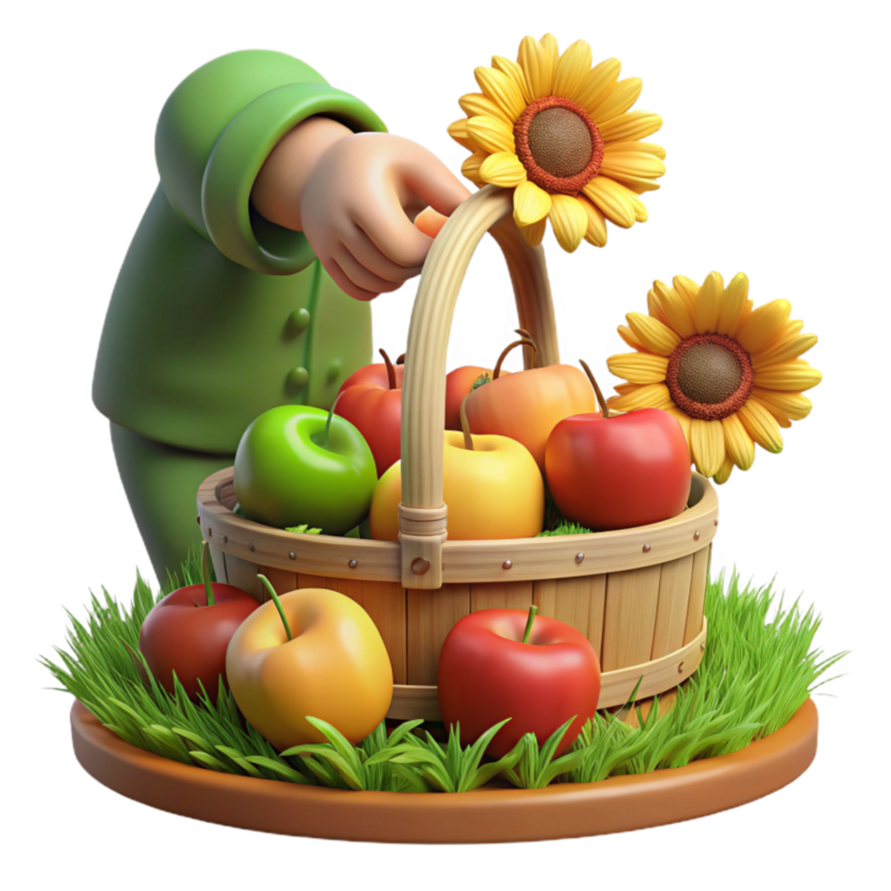 Harvest Basket Apples, Sunflowers, Autumn Abundance png