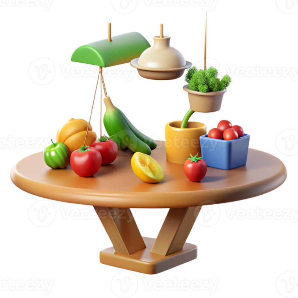 Vibrant 3D Render of Fruit and Vegetable Still Life png