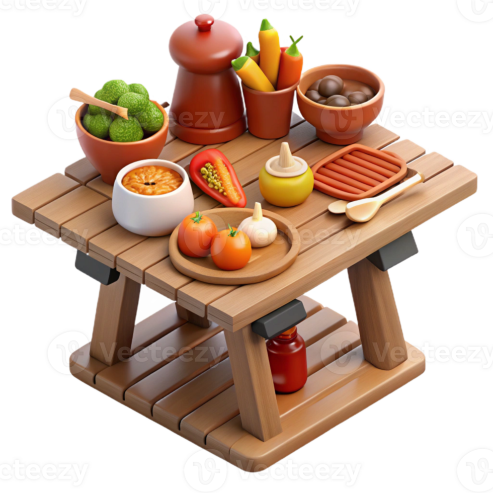 Wooden Tabletop with Assorted Fresh Produce png