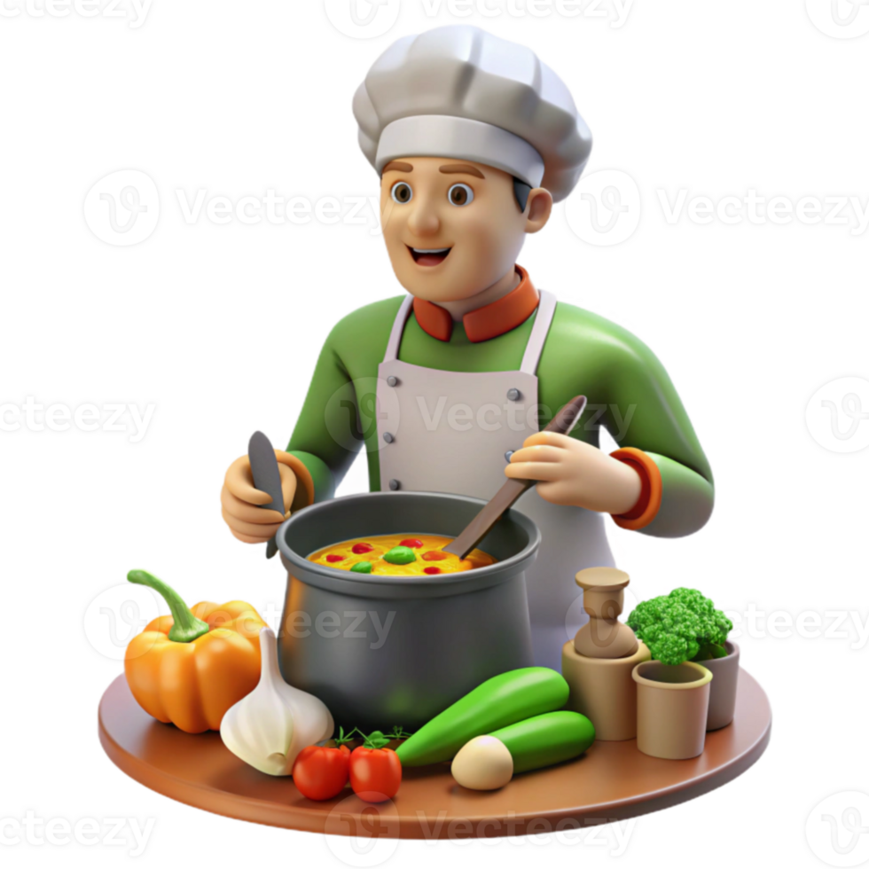 Cartoon Chef Cooking Delicious Vegetable Soup png