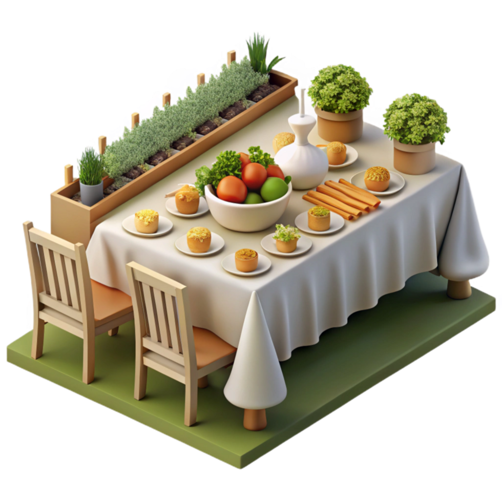 Outdoor Garden Party Table Setting with Fresh Food png