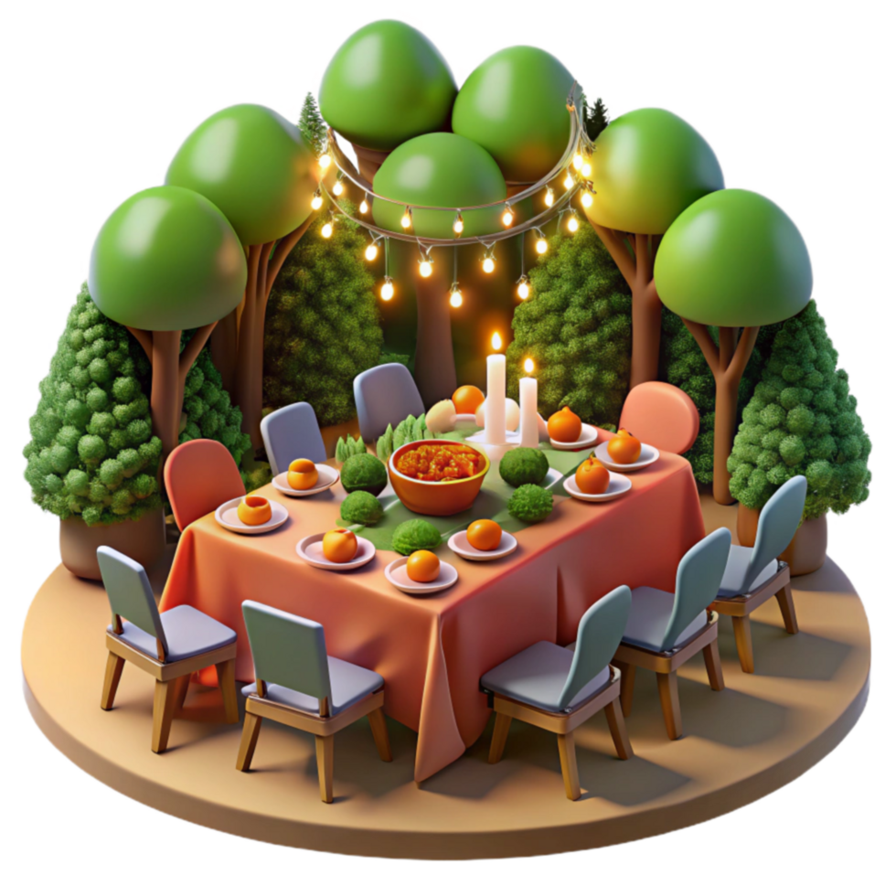 Outdoor Dinner Party Festive Table Setting in a Garden png