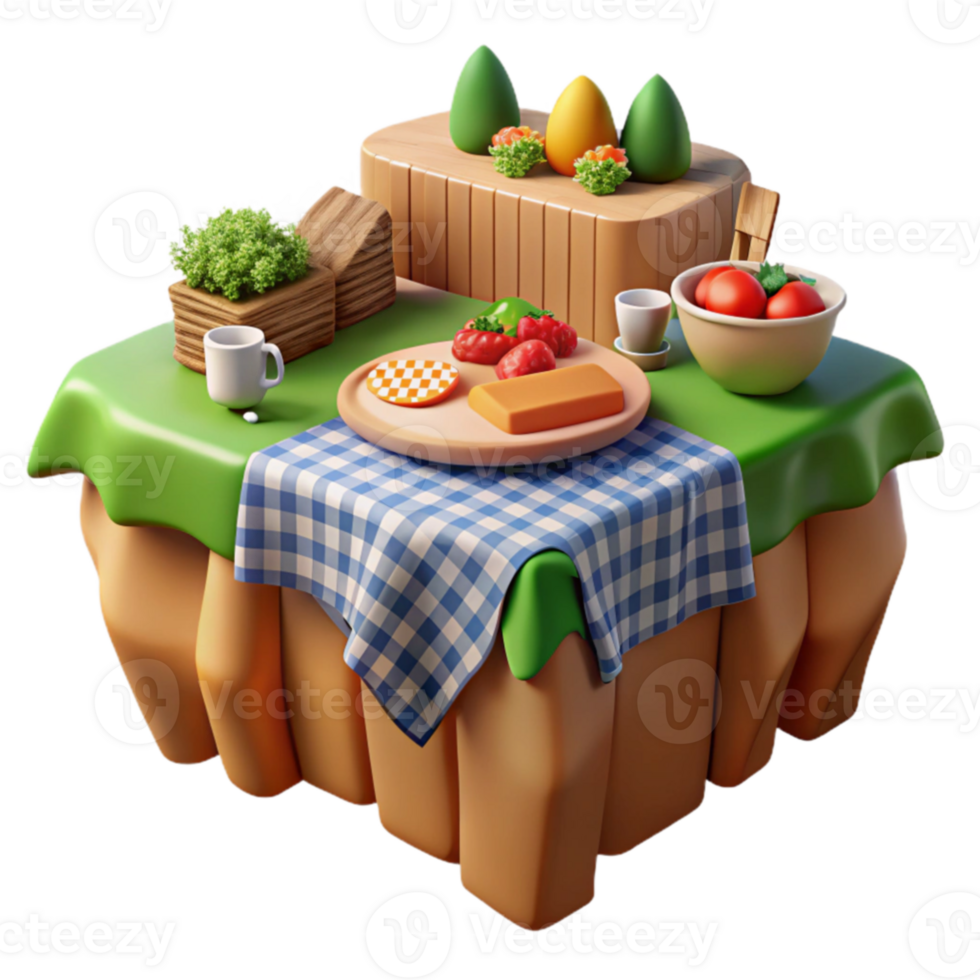 3D Render of a Picnic Table Setting with Food png