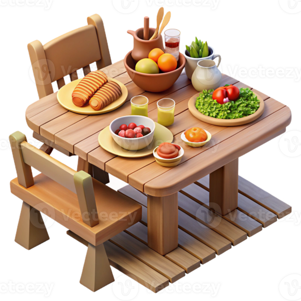 Rustic Wooden Table Setting with Fresh Food png