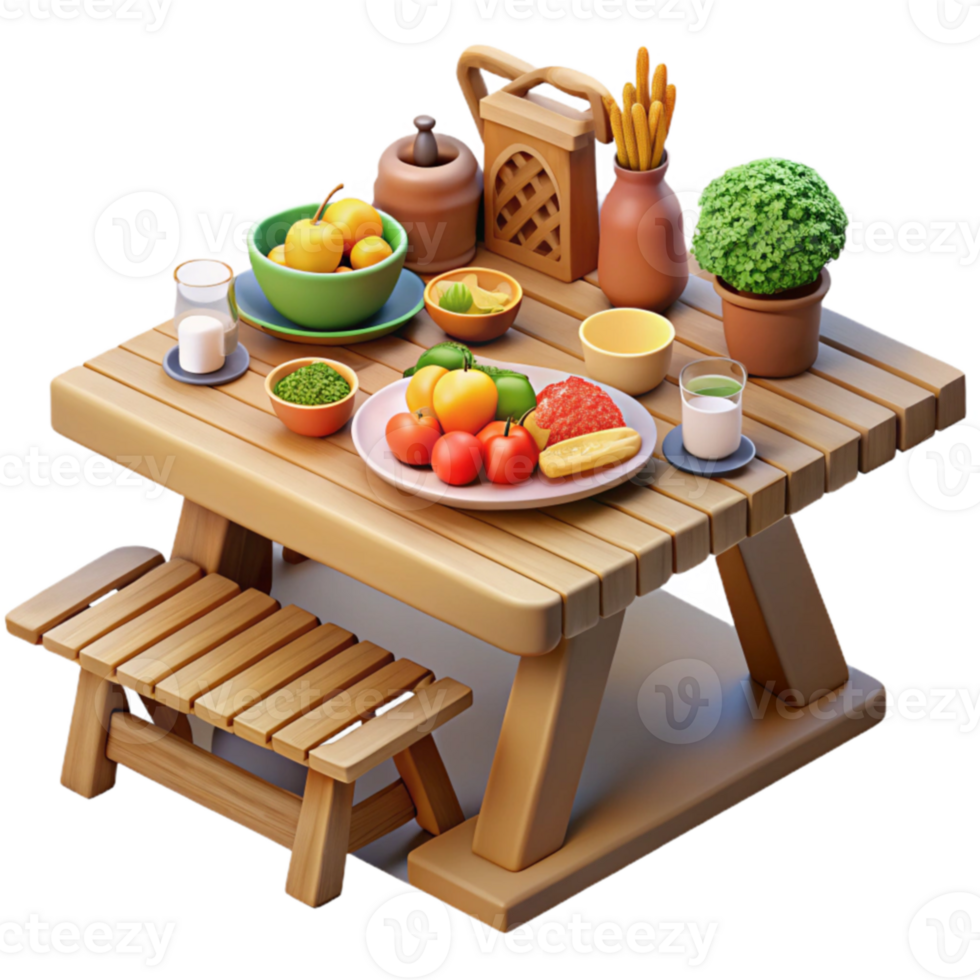 Summer Picnic Table Setting with Fresh Fruits and Vegetables png