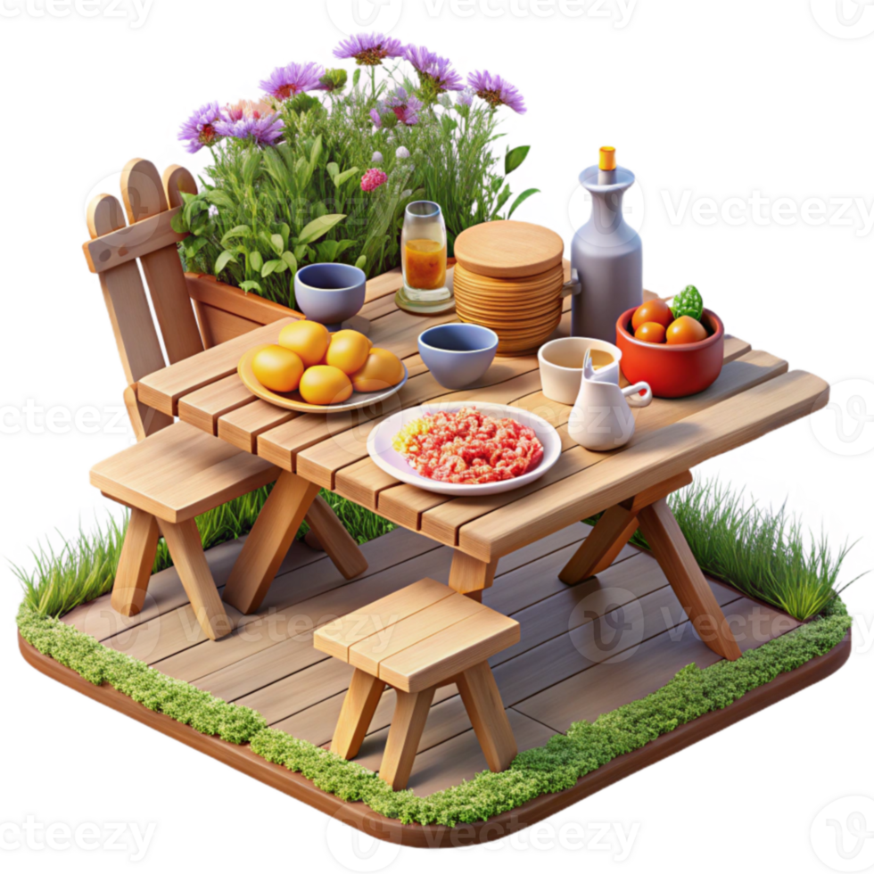 Rustic Outdoor Picnic Table Setting png