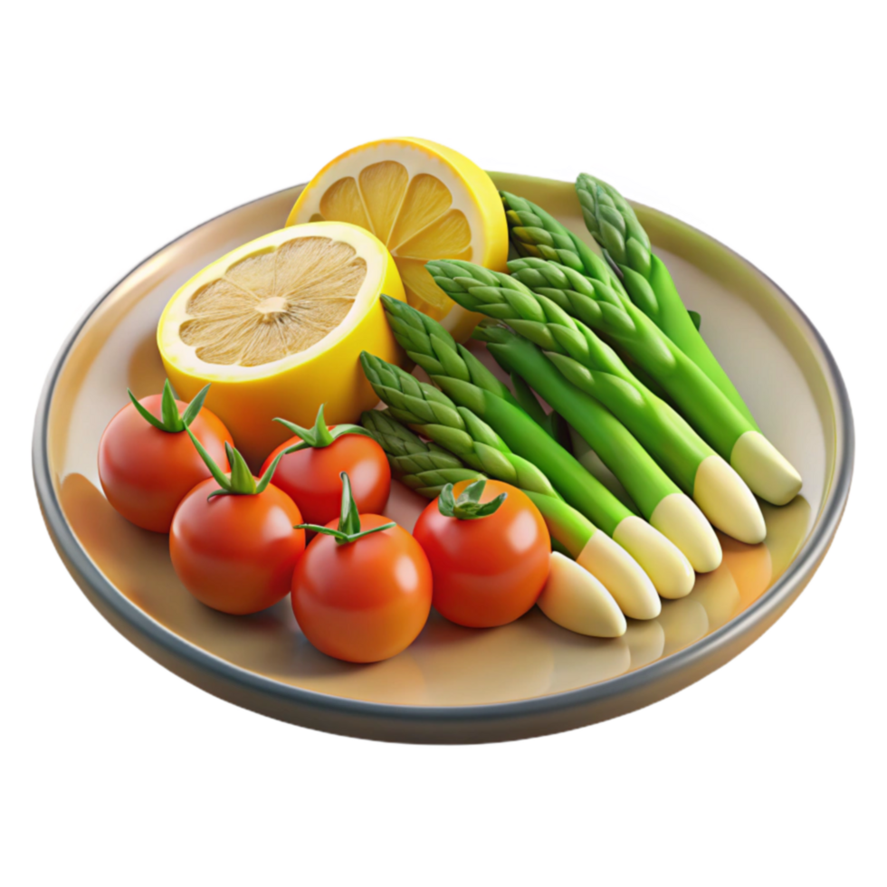 Fresh Asparagus, Lemon, and Tomatoes A Vibrant Veggie Plate png