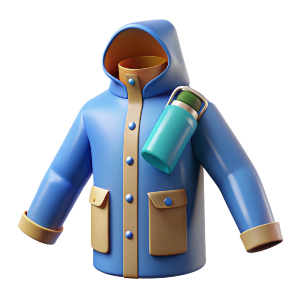 Hooded Jacket with Water Bottle 3D Render png