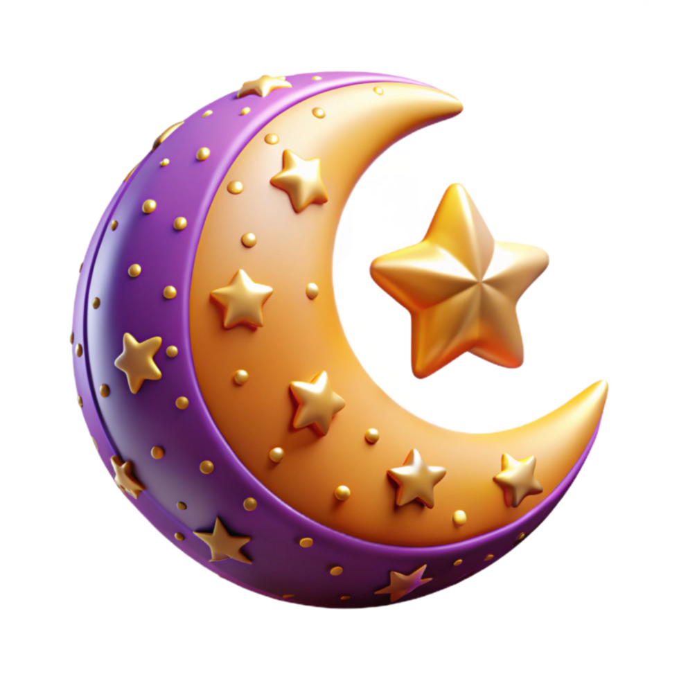 Crescent Moon and Star Night Sky 3D Render png