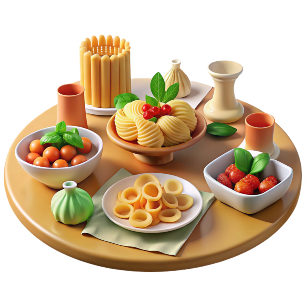 A Table of Delicious Foods Pasta, Berries, and More png