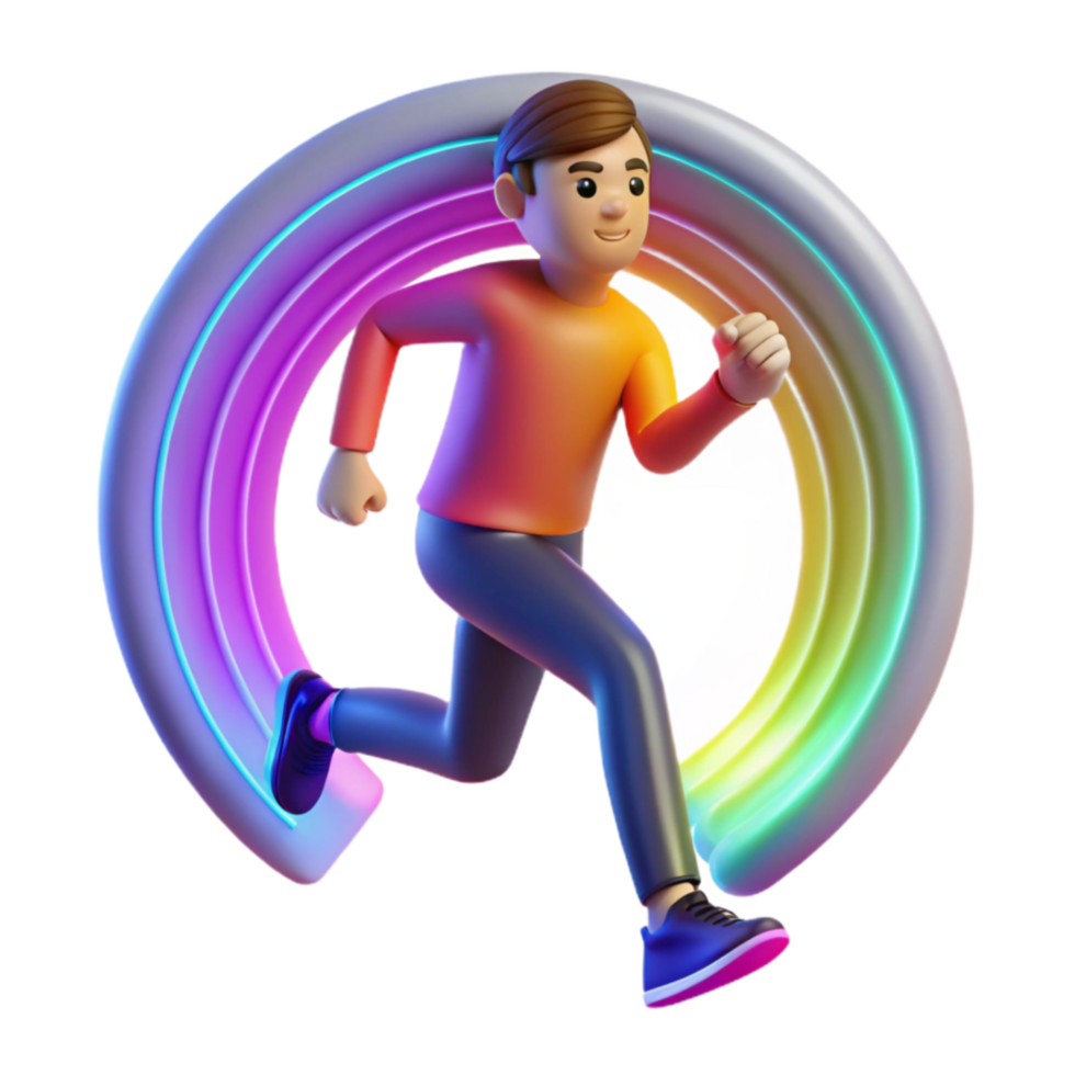 3D Running Man Neon Rainbow Circle png