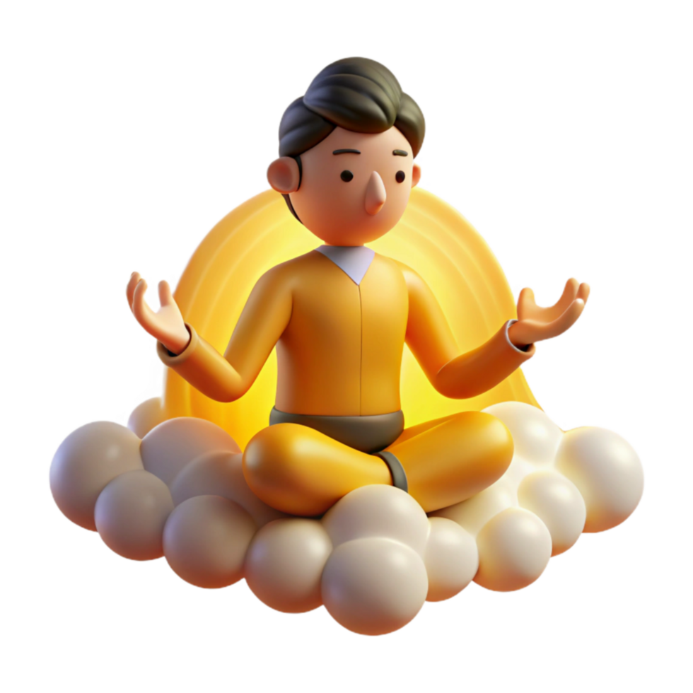 3D Render of Person Meditating on Clouds png