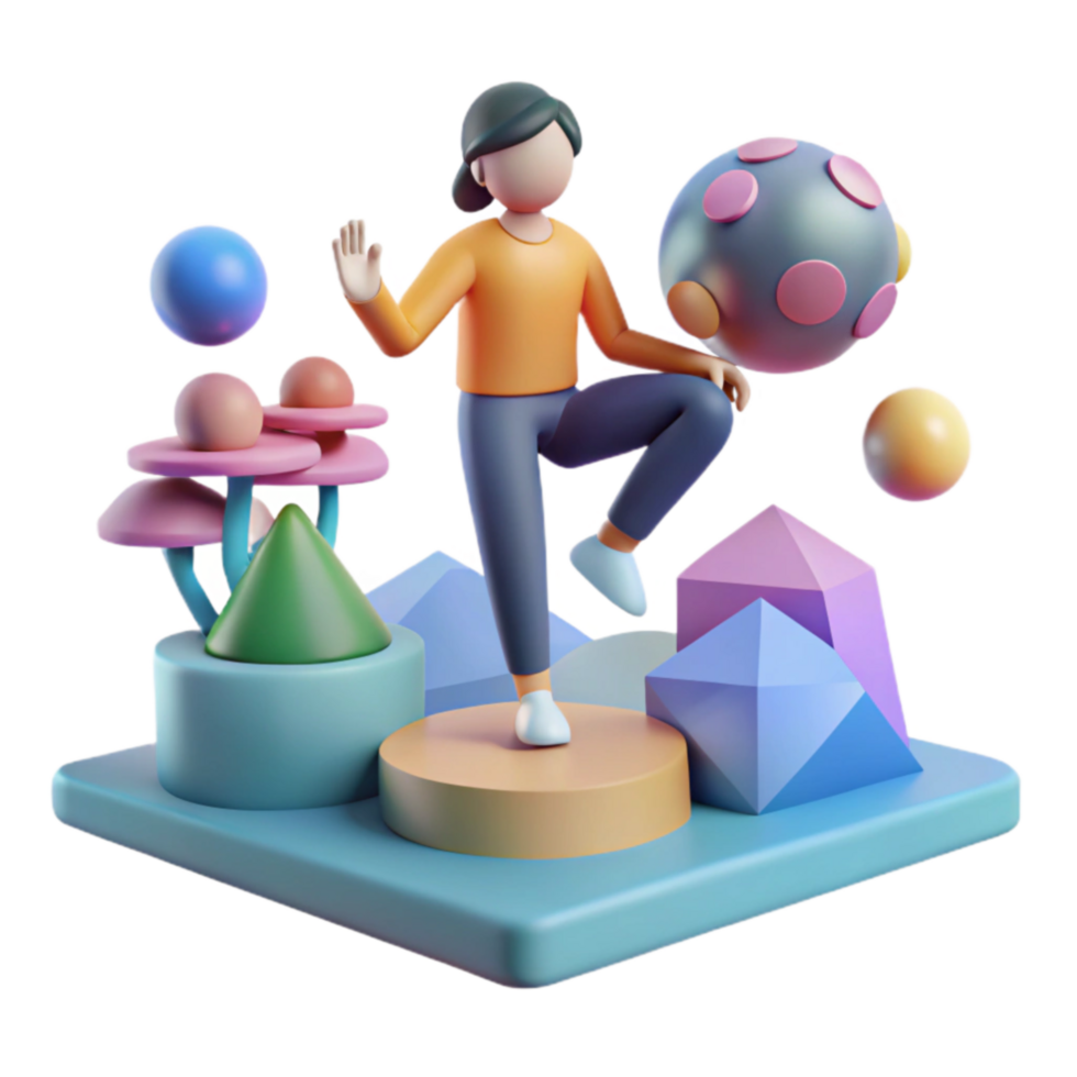 3D Render Playful Character with Geometric Shapes png