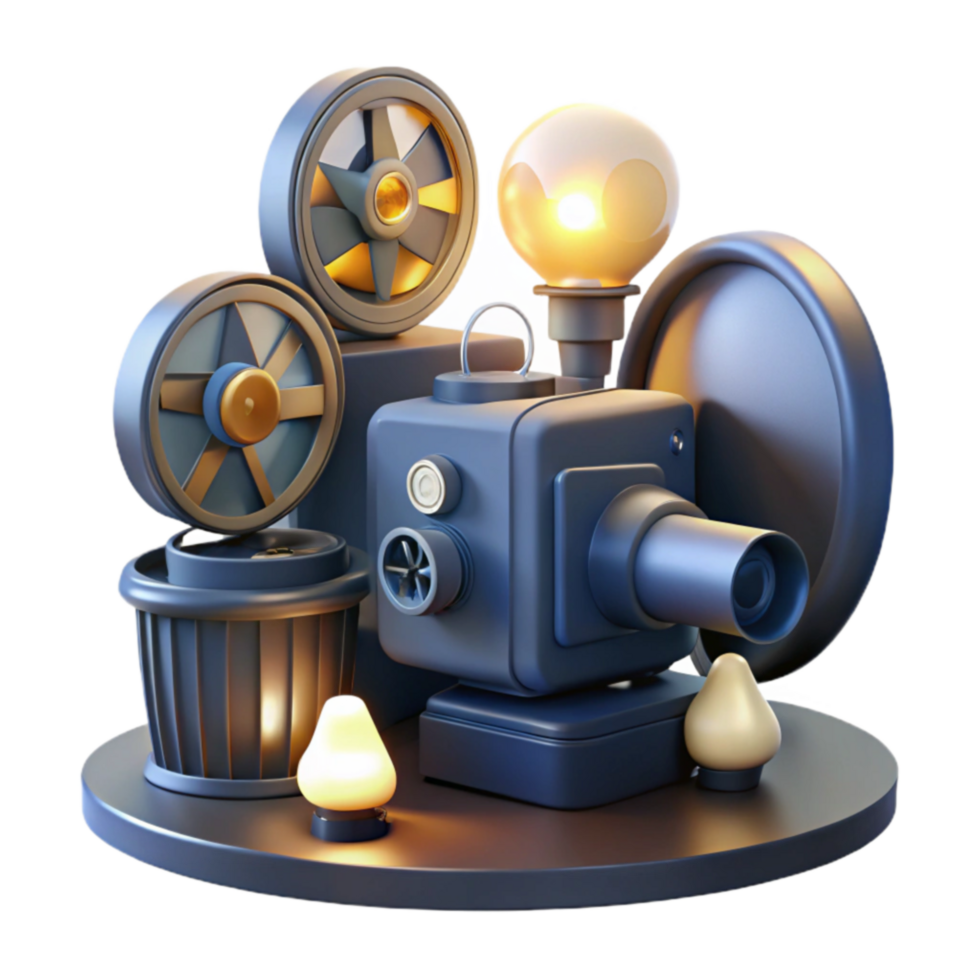 Vintage Projector with Reels and Lights png