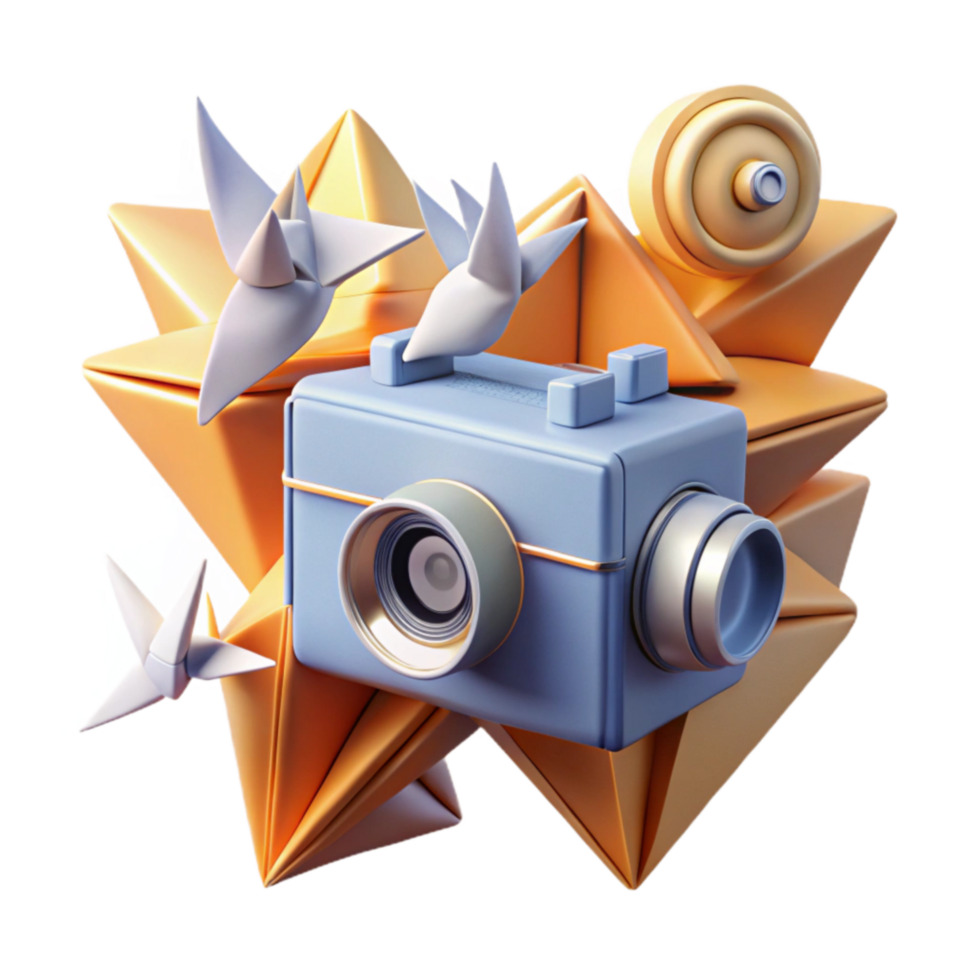 Origami Camera Abstract 3D Render png