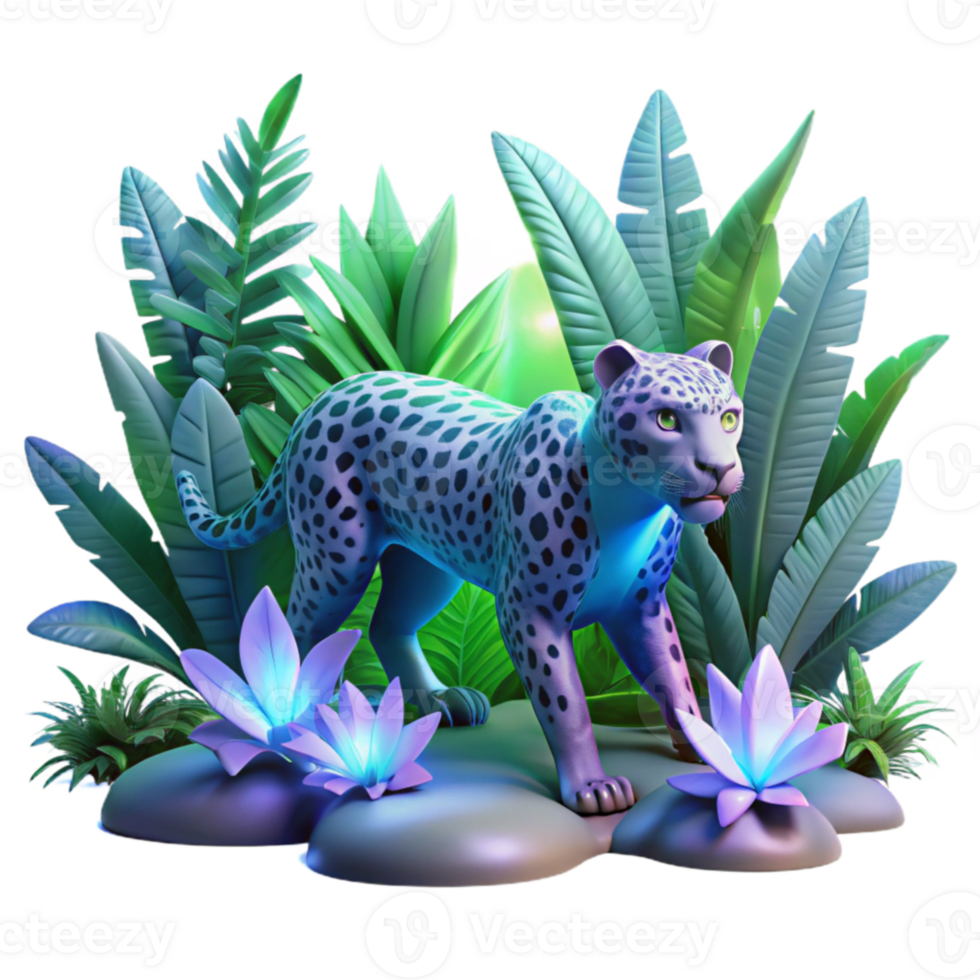 Jungle Cat in Vibrant Tropical Setting png