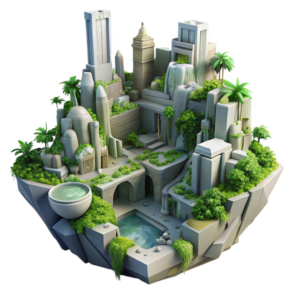 Utopian Oasis Cityscape on an Island png