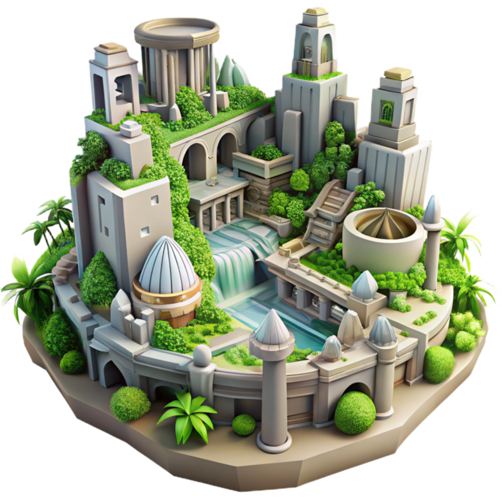 Lush Oasis City Architectural Wonders and Verdant Gardens png