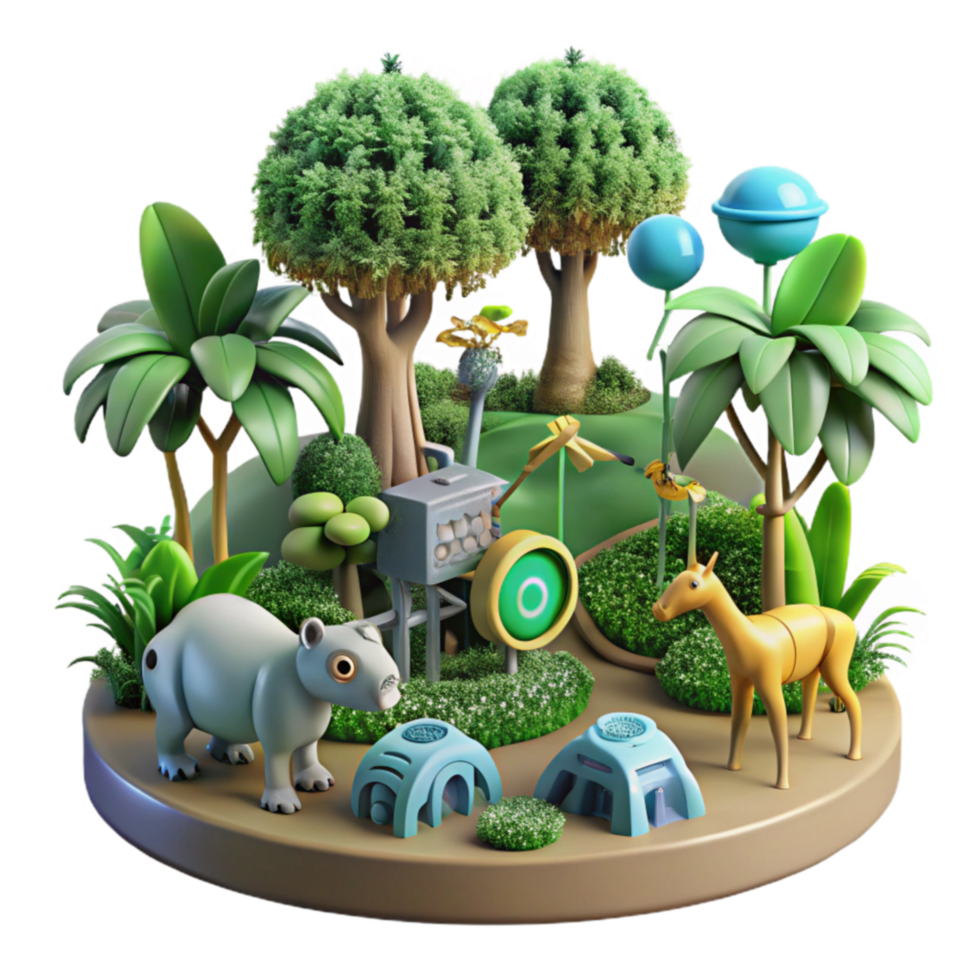 Whimsical Animal Scene 3D Render of Playful Jungle png