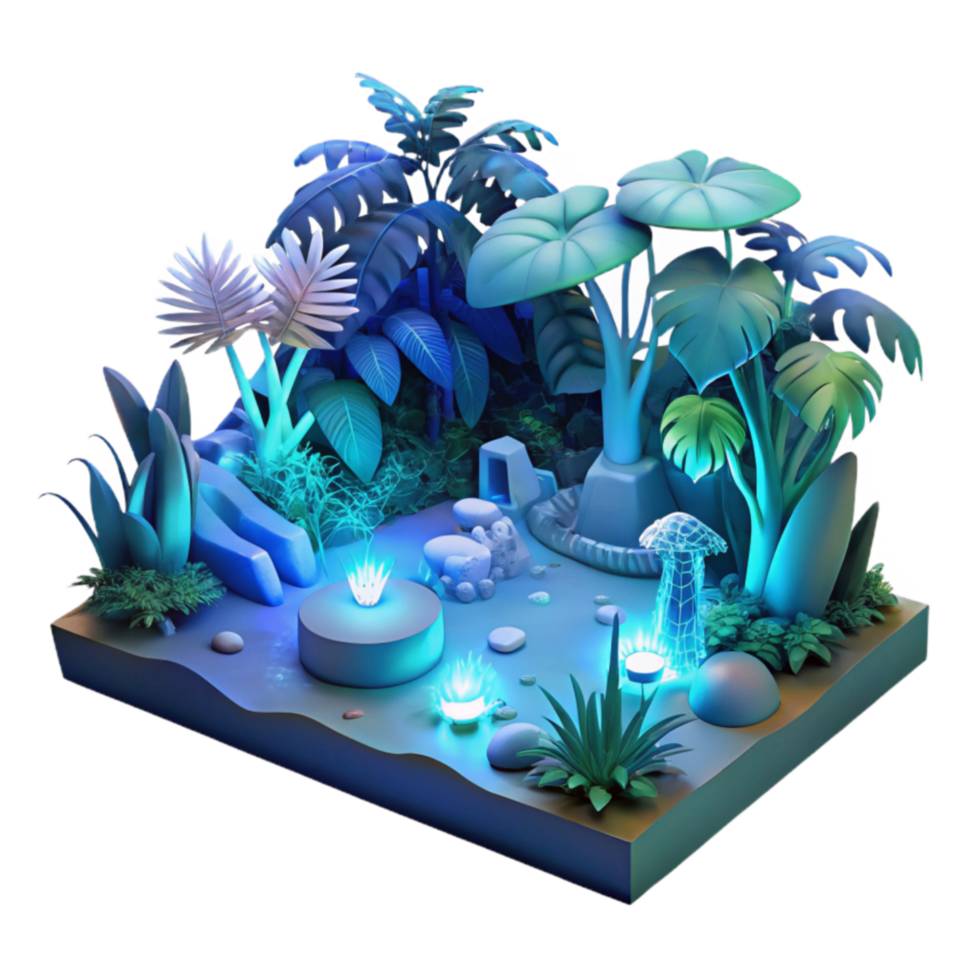 Enchanted Jungle 3D Render of Luminescent Flora and Fauna png