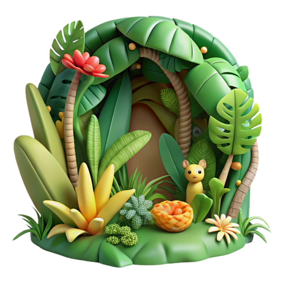 Jungle Oasis Tropical Plants, Lush Foliage, and Hidden Creature png