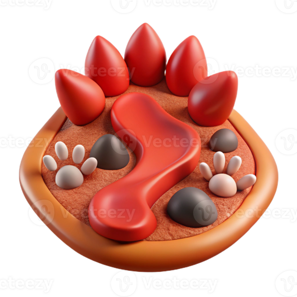 3D Render of Abstract Foot-Shaped Design with Pebbles and Paws png