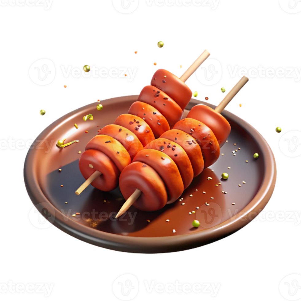 Spicy Grilled Sausage Skewers on Plate png