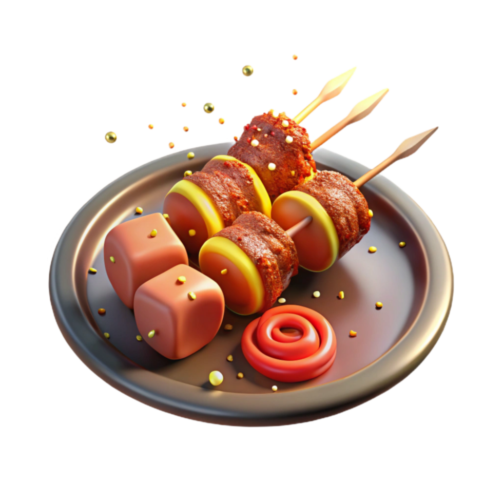 Spicy Skewers with Sweet Cubes A Delicious Meal png