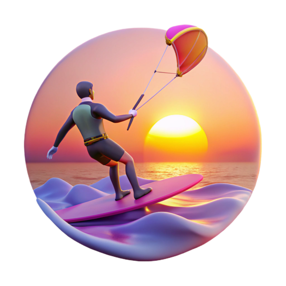 Sunset Kite Surfing Ocean Waves, Summer Sport png