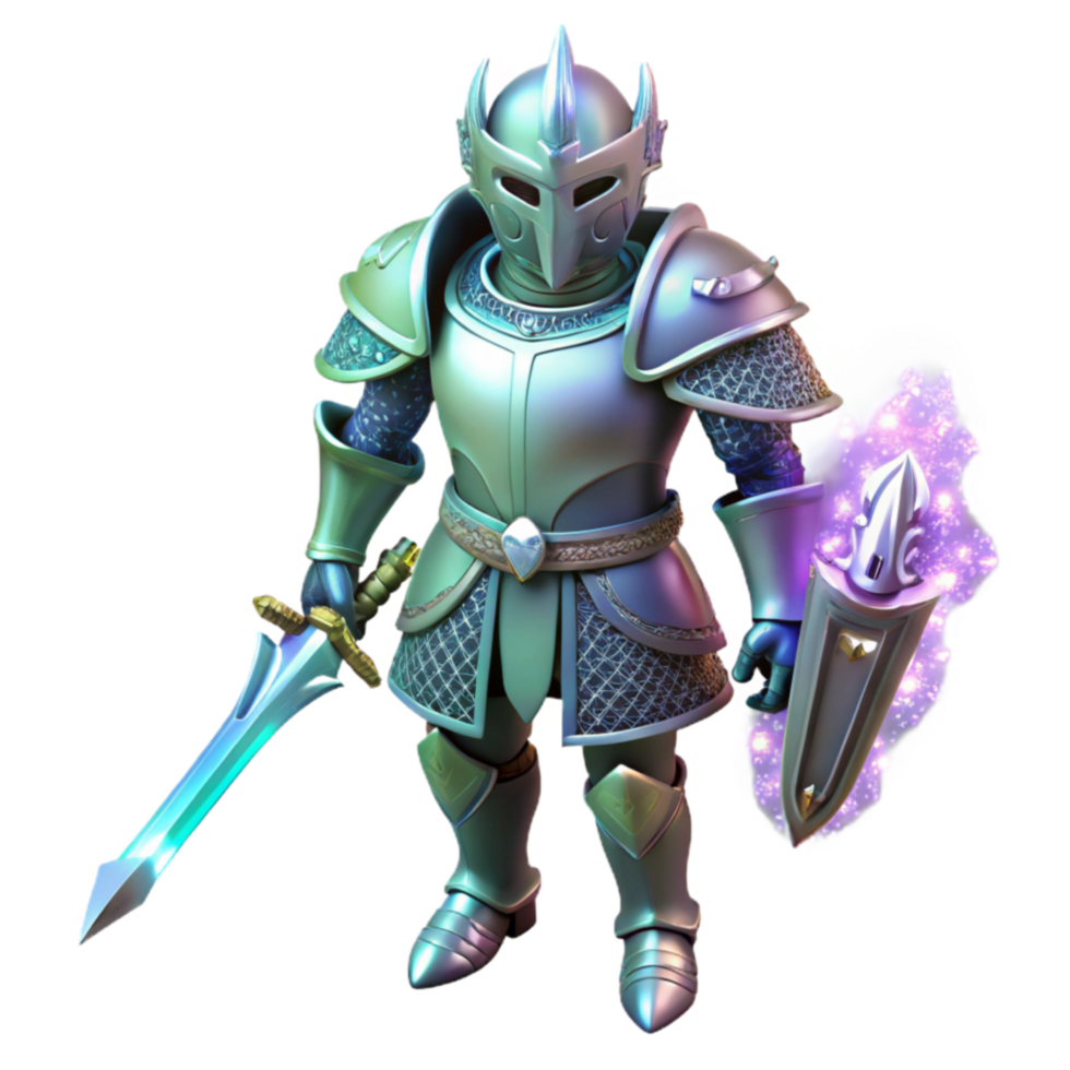 Fantasy Knight Iridescent Armor, Magical Shield, Sword png