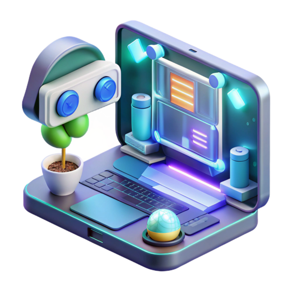 Smart Home Automation Futuristic Desk Setup png
