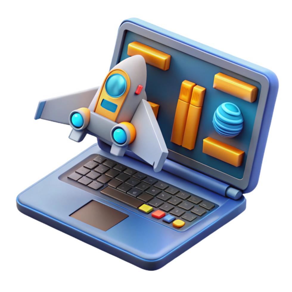Laptop Rocket Launch Digital Innovation Fast Learning png