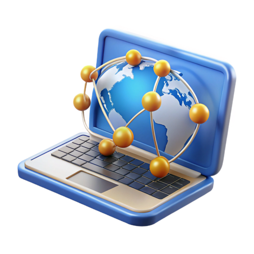 Global Network Connectivity Laptop and World Map png