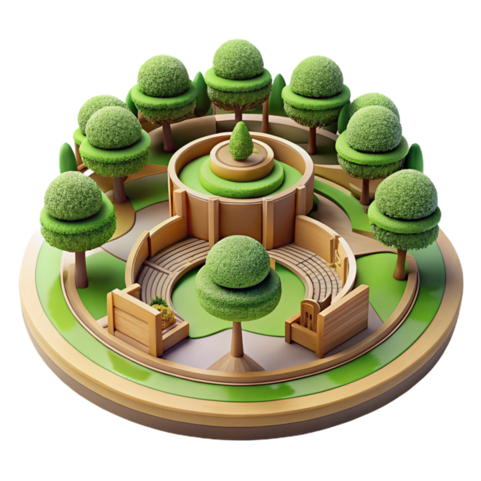Circular Garden Design Landscaping with Trees and Seating png