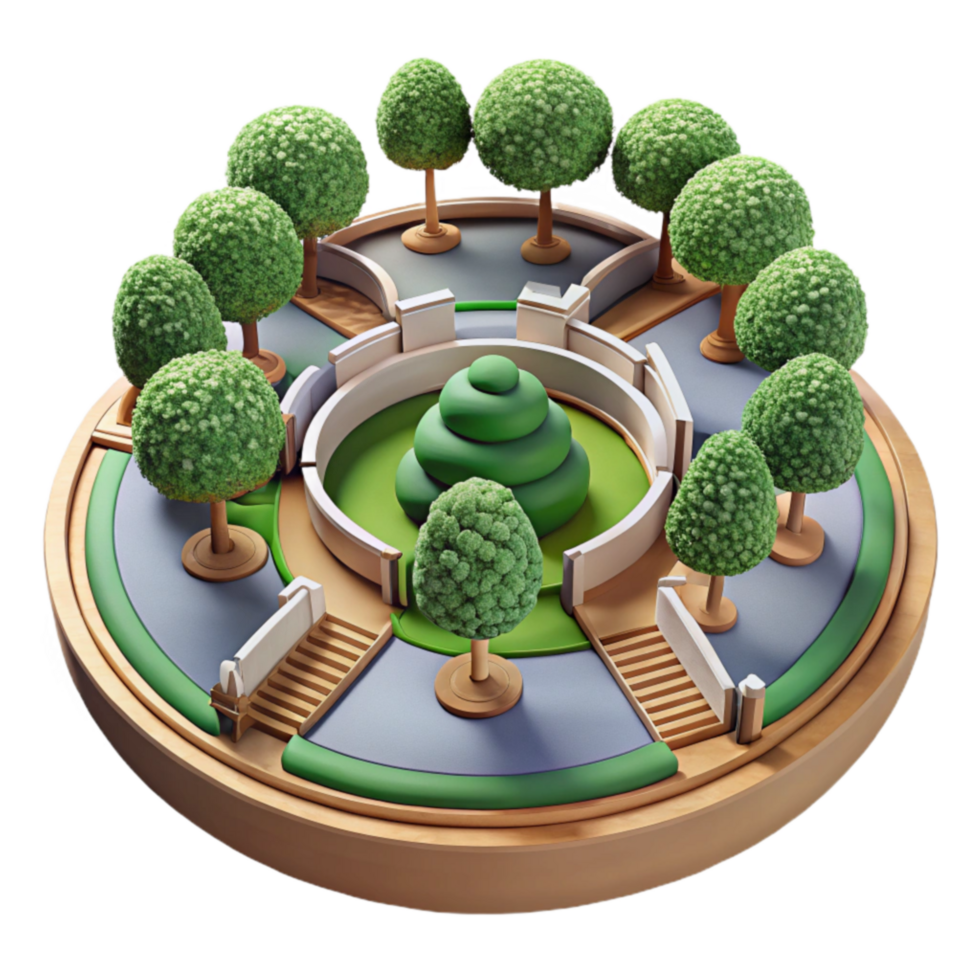 Circular Garden Design Trees, Paths, and Central Mound png