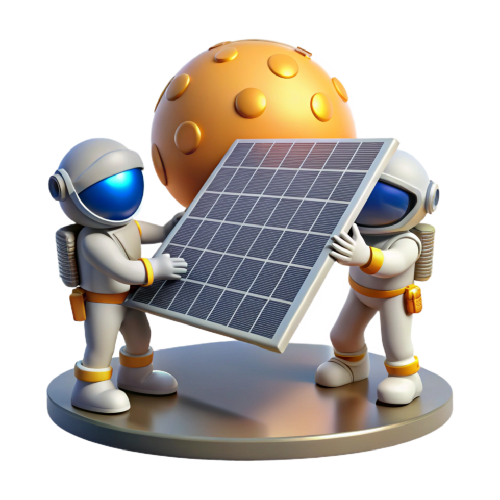 Astronauts Deploying Solar Panel on Moon png