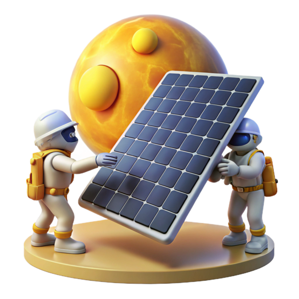 Astronauts Deploying Solar Panel on Alien Planet png