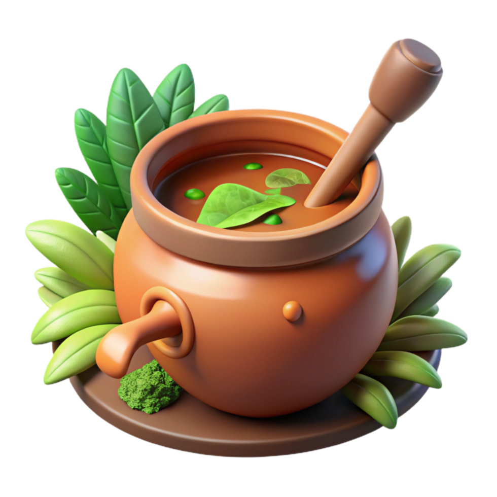 Herbal Soup in Clay Pot 3D Render png
