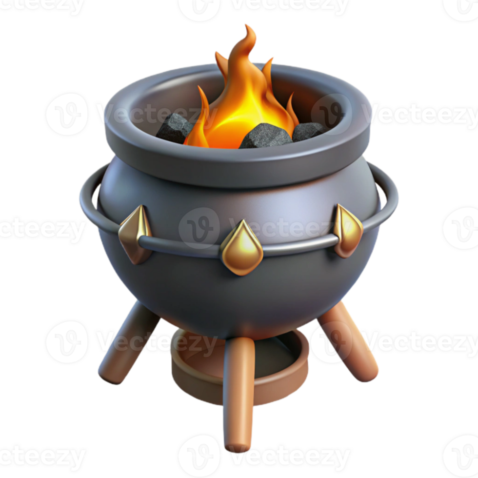 3D Render of a Burning Cauldron png