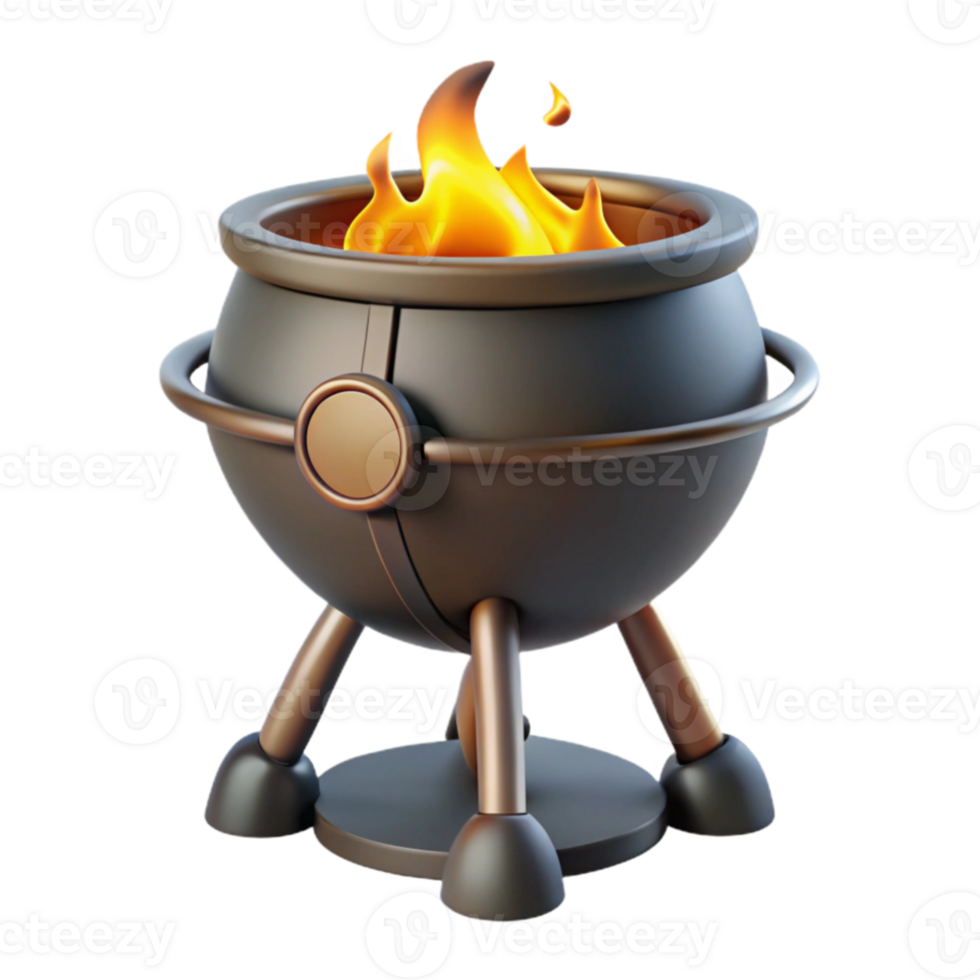 Burning Cauldron 3D Render of Fantasy Fire Pot png