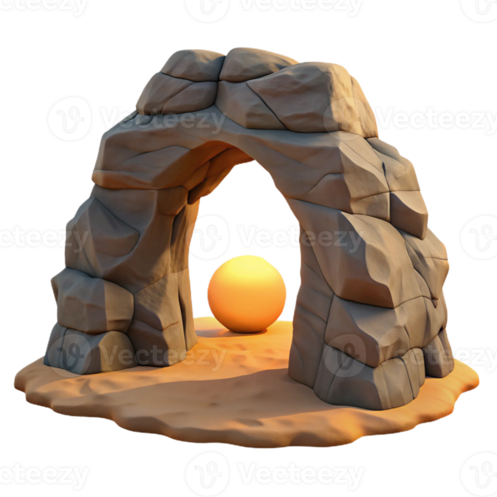 Stone Archway, Desert Scene, 3D Render png