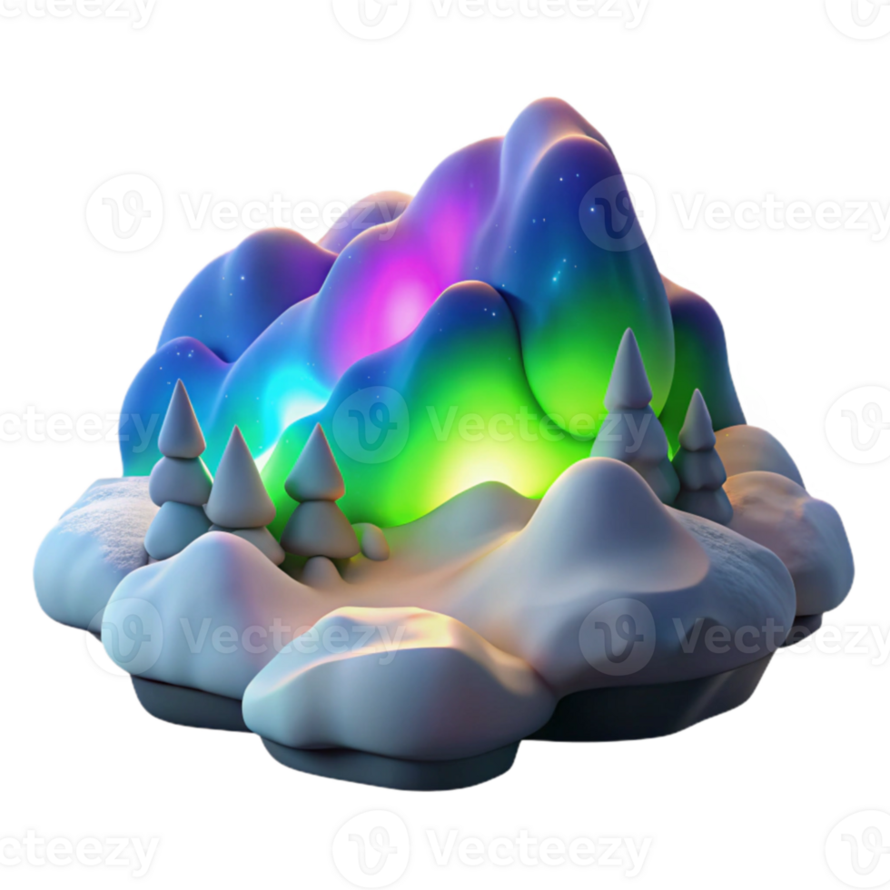 Winter Wonderland Aurora Borealis 3D Render png