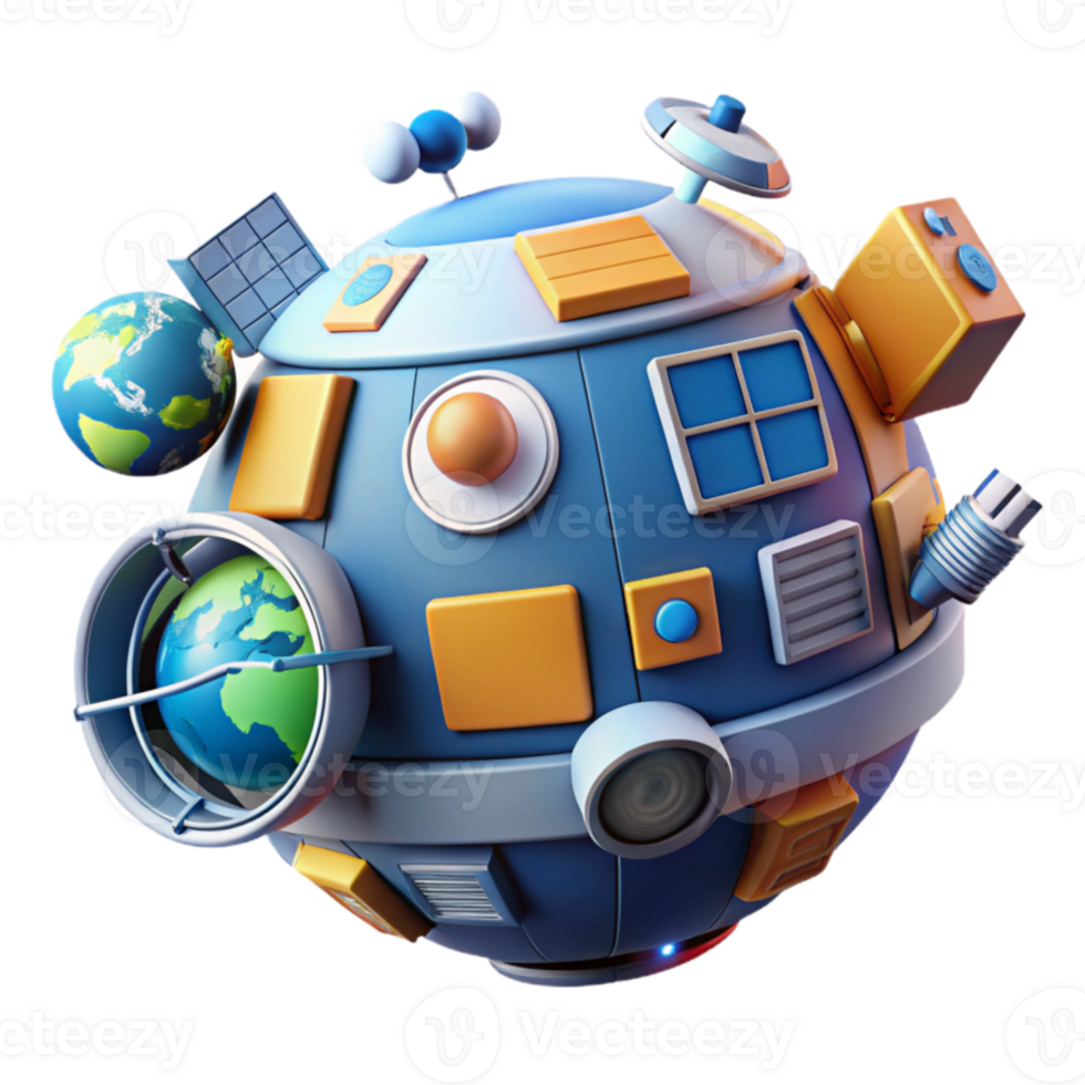 Futuristic Spacecraft Globe 3D Render of Technology png