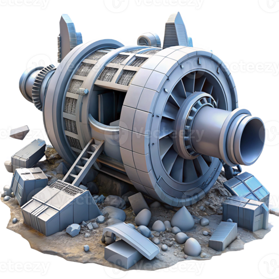 Futuristic Turbine Engine Wreckage Sci-Fi Scene png