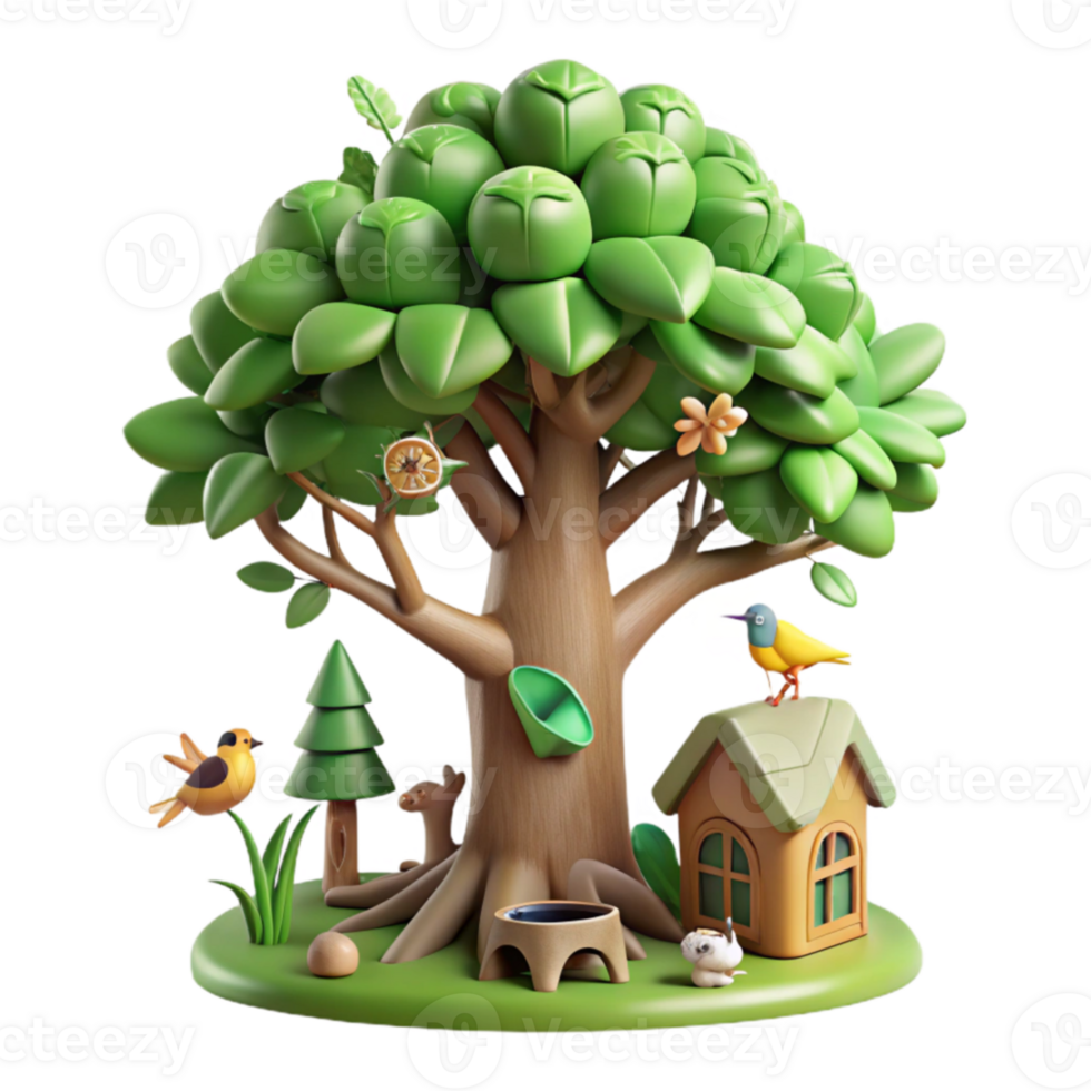 Cartoon Treetop World 3D Render of Whimsical Nature Scene png