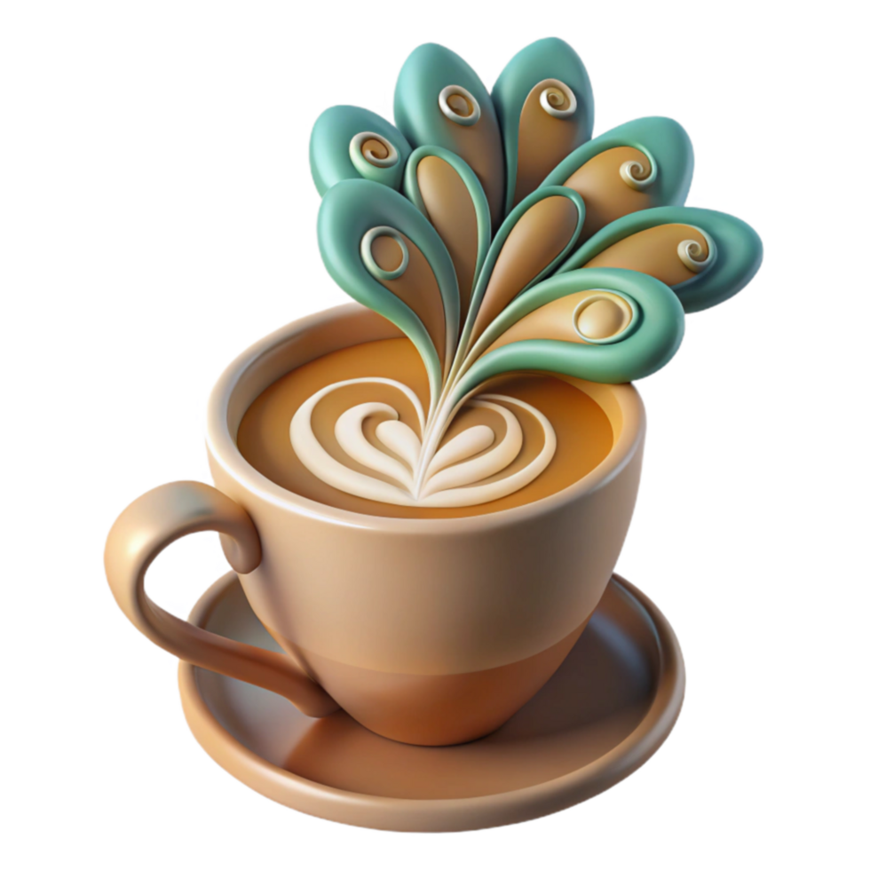 Artistic Latte Whimsical Coffee Cup Design png