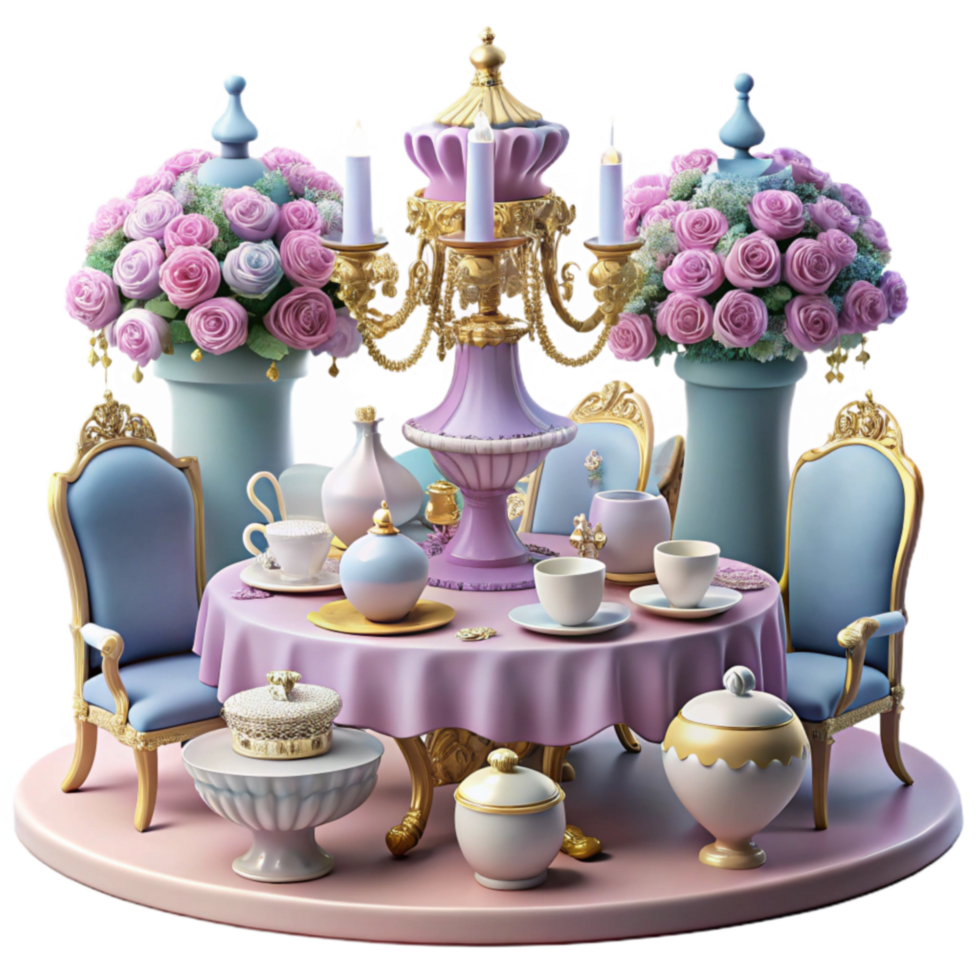Elegant Tea Party Setting Roses, Candles, and Fine China png