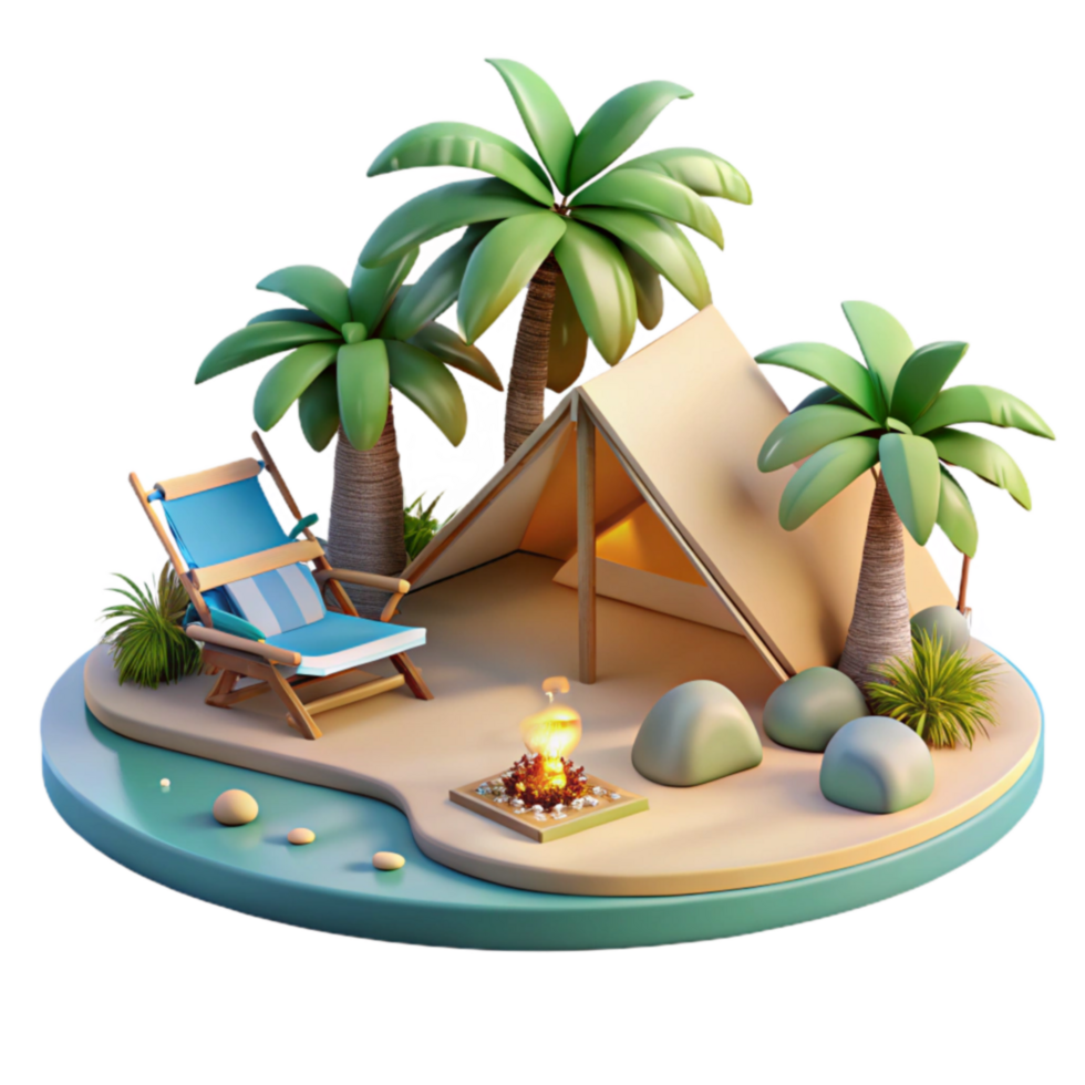 Tropical Camping Beach Tent, Palm Trees, Relaxation png