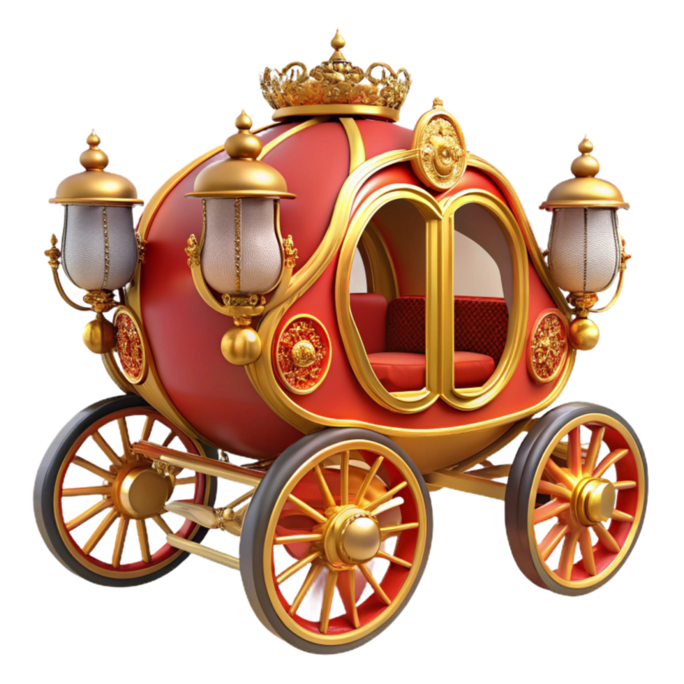 Royal Carriage Elegant Red and Gold Horse-Drawn Vehicle png