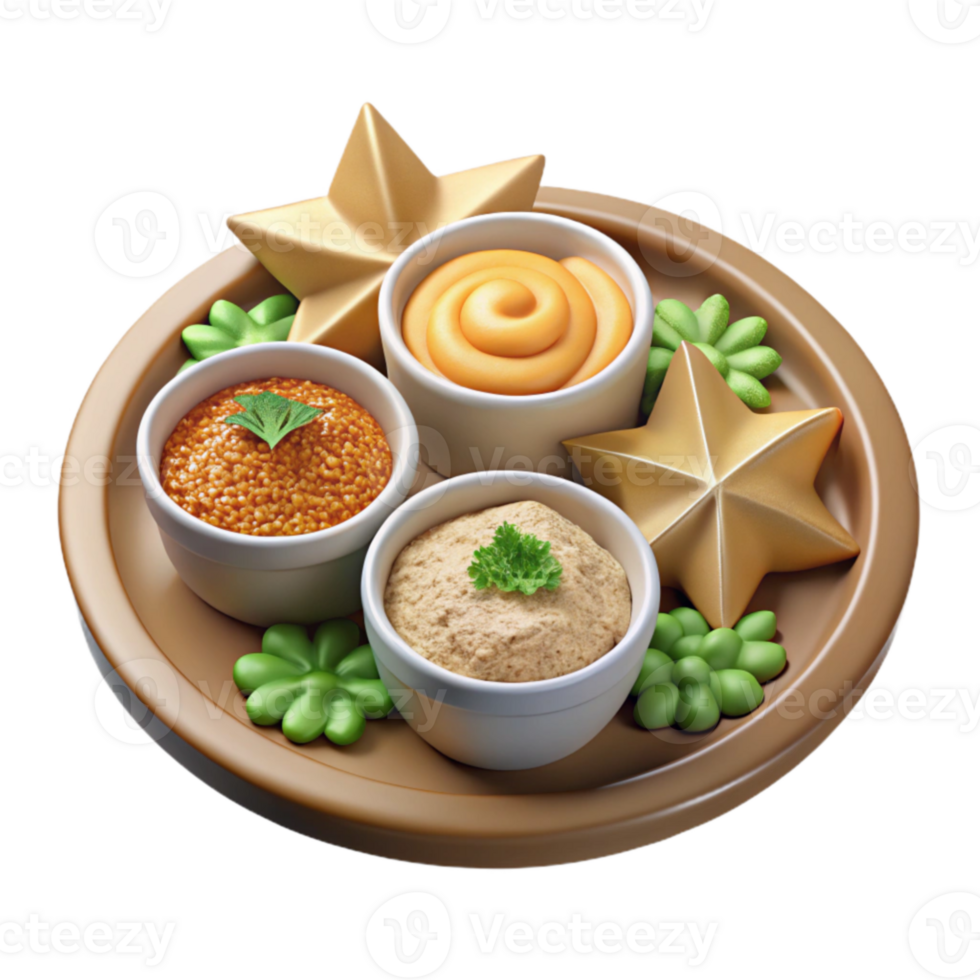Appetizer Platter with Three Dips and Star Decorations png